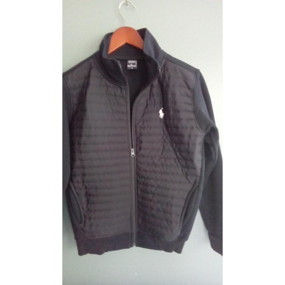 Polo Ralph Lauren Quilted‎ Jacket Full Zip Black Padded Front Mens